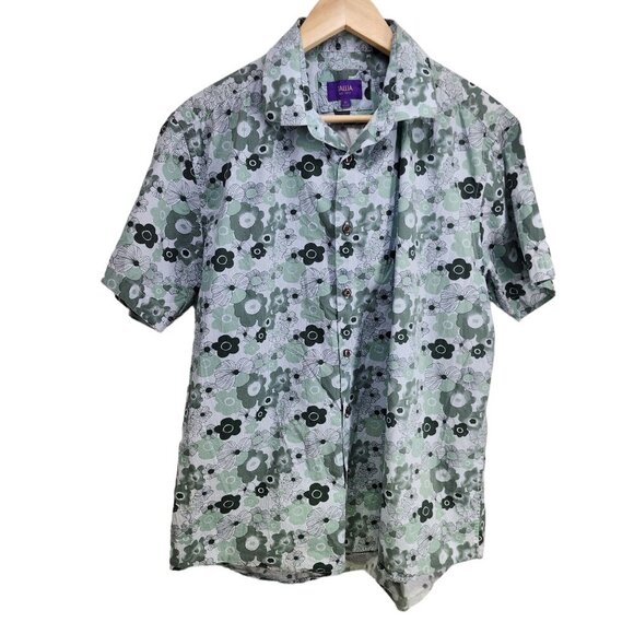 Tallia Short Sleeve Button‎ Front Shirt Floral Pattern Men's Size XL 17.5 Green - Picture 1 of 6